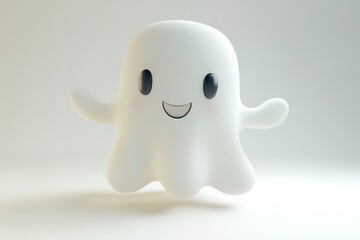 Obraz premium Friendly Ghost: A 3D rendering of a cheerful, cartoon ghost with a wide smile, perfect for children's content, Halloween themes, and spooky fun. 