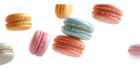 Colorful Floating French Macarons  on transparent background