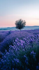 Obraz premium Solitary Lavender Tree at Dawn 