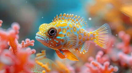 Obraz premium Vibrant Honeycomb Cowfish Swimming in Clear Blue Waters