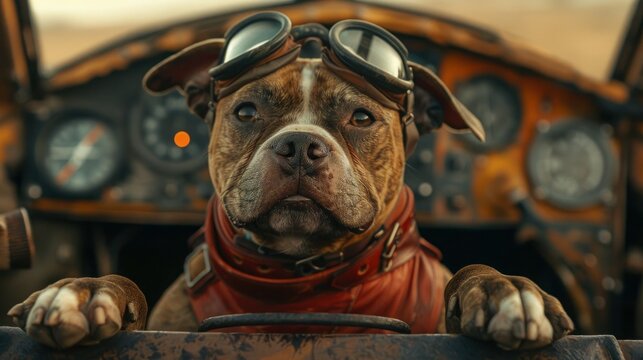 Vintage Flying Canine: Creative Graphic Template of a Funny Dog Soaring in a Modern Airplane