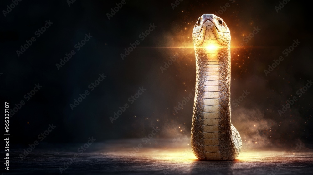 Canvas Prints A snake is shown with its head up and its body lit up with a golden glow