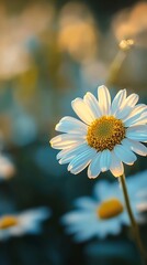 Golden Hour Daisy: A single daisy blooms in the warm glow of the setting sun, its delicate petals bathed in a soft golden light.