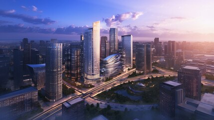 Fototapeta premium 夜明けの摩天楼4