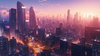 Obraz premium 夜明けの摩天楼7