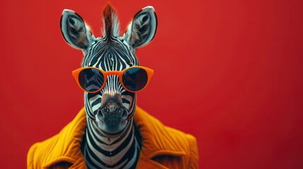 Obraz premium Funky Zebra Fashionista in Stylish Attire Strikes a Pose on Plain Background