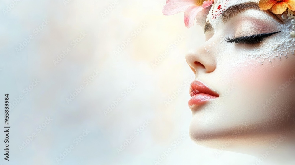 Canvas Prints A woman with a flowery headpiece and makeup