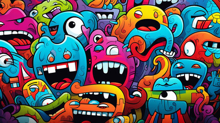 Fototapeta premium Colorful Abstract Cartoon Characters Pattern Background