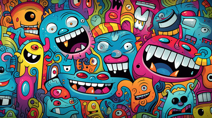 Obraz premium Colorful Abstract Cartoon Characters Pattern Background