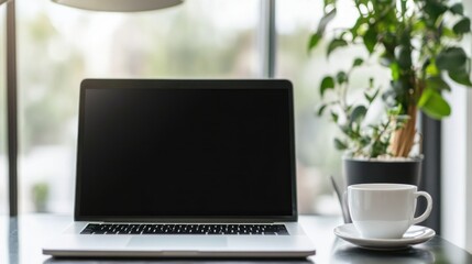 Fototapeta premium Laptop and Coffee Cup on Desk