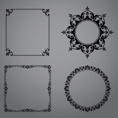 Set of decorative frames Elegant vector element for design in Eastern style, place for text. Floral black and gray borders. Lace illustration for invitations and greeting cards