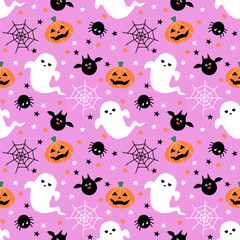 Seamless pattern with hand drawn Halloween. Background for textile, wrapping paper, fashion, illustration.