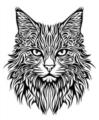 Obraz premium A stylized illustration of a cat's face with intricate line patterns and details.