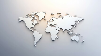 A white map of the world with a lot of detail