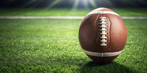 Obraz premium American football ball on grass field, sports, football, equipment, game, recreation, sporty, touchdown, competitive, team, leather