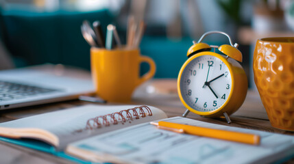 Modern Yellow Themed Office Desk with Coffee