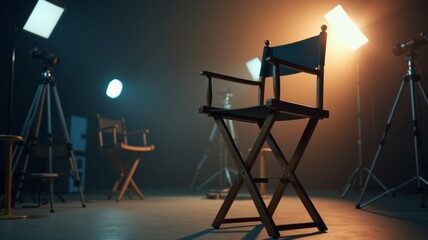 A chair is sitting in front of a lighted background