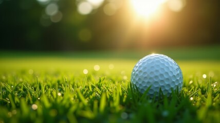 A golf ball is sitting on a green grass field