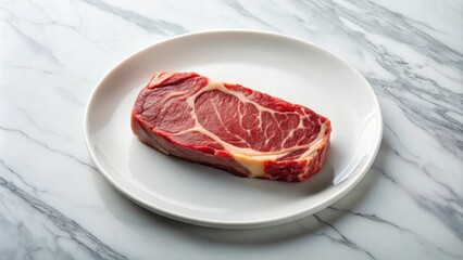 Marble beef steak on a white plate with cooking ingredients, marble beef, steak, cooking, food photography