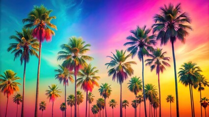 Abstract palm trees in vibrant colors, tropical, exotic, artistic, pattern, design, nature, botanical