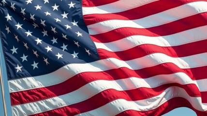 Fototapeta premium The American flag is waving in the wind