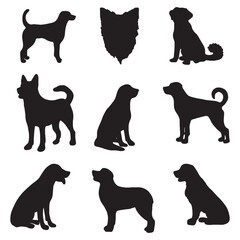 Isolated dogs on the white background. Dogs silhouettes. Vector EPS 10.	