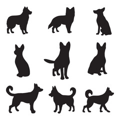 Isolated dogs on the white background. Dogs silhouettes. Vector EPS 10.	