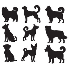Isolated dogs on the white background. Dogs silhouettes. Vector EPS 10.	