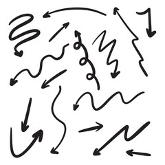 The collection of hand drawn arrows. Arrows set on the white background. Vector EPS 10.	