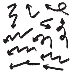 The collection of hand drawn arrows. Arrows set on the white background. Vector EPS 10.	