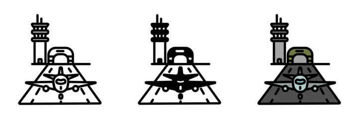 Airbase Icon, A military facility providing operational support for aircraft, including runways, control towers, hangars, and personnel quarters.