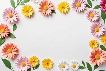 Floral spring frame with daisy blossoms, perfect for birthday cards or nature-themed designs