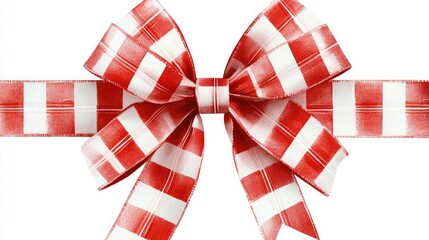A vibrant red and white striped bow, perfect for gift wrapping and festive decorations. Ideal for holiday-themed projects.