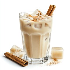 Iced Cinnamon Coffee Drink with Ice Cubes and Cinnamon Sticks