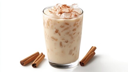 Iced Cinnamon Milk Drink with Cinnamon Sticks