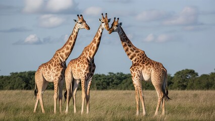 Three giraffes on safari environment savanna concept nature wildlife