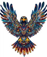 Fototapeta premium A vibrant, intricately designed eagle with colorful feathers, showcasing artistic creativity.