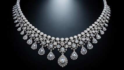 Diamond necklace elegantly displayed on a black background, jewelry, luxury, accessory, fashion, expensive, elegance, shiny