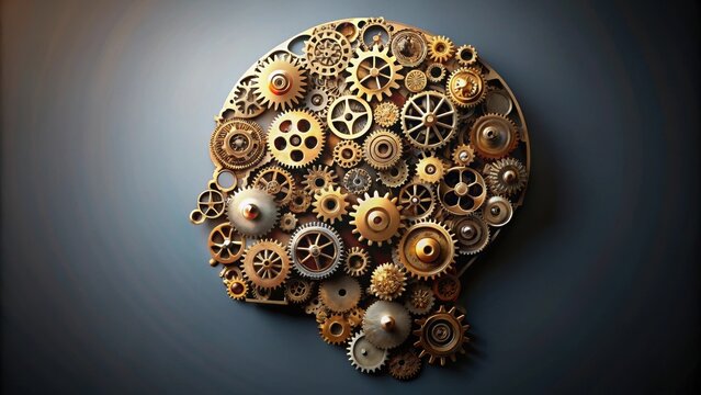 Intricate design of gears representing a complex and creative mind, mindscape, intricate, creativity