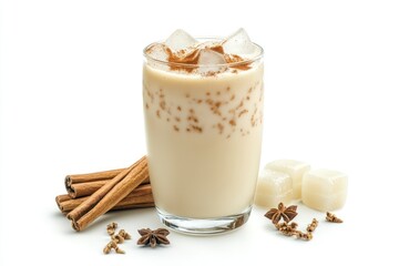 Iced Cinnamon Milk Drink with Star Anise and Sugar Cubes