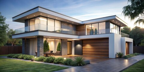 Fototapeta premium rendering of a modern house with a stylish , , rendering, house, modern, stylish,architecture, design, home