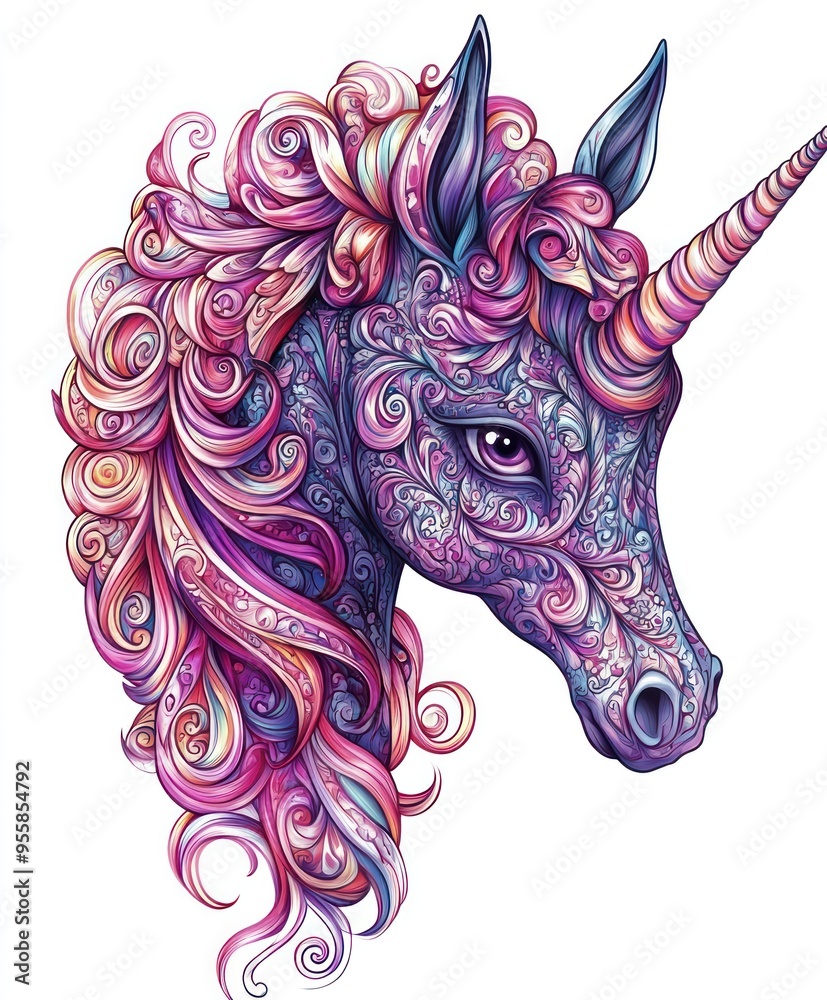 Canvas Prints A beautifully illustrated unicorn with vibrant, swirling colors and intricate details.