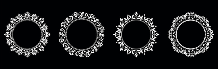 Set of decorative frames Elegant vector element for design in Eastern style, place for text. Floral black and white borders. Lace illustration for invitations and greeting cards.