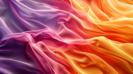 Obraz premium Abstract Draped Fabric with a Gradient of Purple, Pink, Orange and Yellow Hues