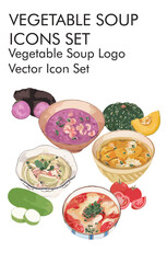 Vegetable soup logo ector icon set 