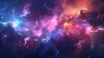 Naklejka premium Cosmic Nebula with Pink, Blue, and Orange Hues