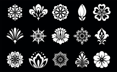 Flowers icon set. Flowers isolated on transparent background. Flowers in modern simple. Cute round flower plant nature collection. Vector illustrator