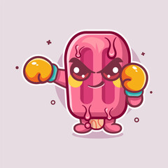kawaii pink popsicle ice cream character mascot playing boxing sport isolated cartoon 