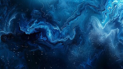 Abstract Swirling Blue Liquid with White Specks and Bubbles