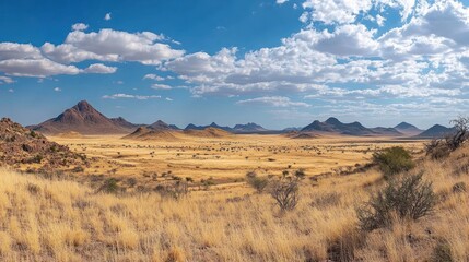 Panoramic View of a Desert Landscape with Mountain Ranges in the Distance